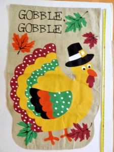 NWOT LARGE Thanksgiving Turkey Garden Flag Yard Fall GOBBLE GOBBLE 43" x 28" - Picture 1 of 9