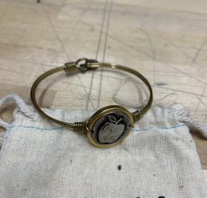 Luca + Danni Gold Bangle Bracelet w/ Sculpted Apple Charm Rustic Two Tone Finish - Picture 1 of 8
