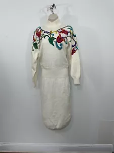 Vtg 80s Darian Sm Crewel Embroidered Floral Vine Slouch Midi Sweaterdress Dress - Picture 1 of 7