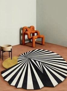 Abstract Illusion Black, White & Yellow, Hand-Tufted 100% Wool Handmade Area Rug - Picture 1 of 4