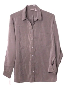 CHICO'S BLOUSE ladies size 3/L darker beige long sleeve silk-like chest pocket - Picture 1 of 5