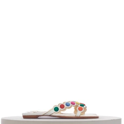 CHRISTIAN LOUBOUTIN 895 $ SMARTA Sandalias Planas de Cuero Blanco - Multicolor Smarties Foto 1 de 4