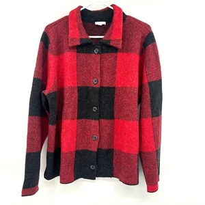 J.Jill Black Red Buffalo Check Button Front Wool Blend Cardigan Size Large - Picture 1 of 4