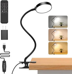 Desk Lamp Clip On Reading Book LED Light with Clamp Table Top Dimmable Gooseneck - Picture 1 of 8