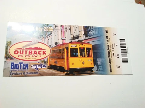 2009 Outback Bowl Ticket Stub Iowa Hawkeyes South Carolina Football Streetcar Cover