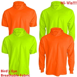 High Visibility Non ANSI Hi Vis Long Sleeve T Shirt Work Safety Hoodie Shirts - Picture 1 of 11