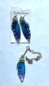 ÚNICO COLLAR COLGANTE ALA MARIPOSA RESINA AZUL PENDIENTES COLGANTES #7 - Imagen 1 de 1