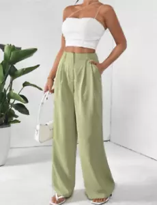 NWOT Zara Full Length Pleated Pants Belt Loops Lightweight Pale Mint Modal XS - Picture 1 of 13