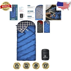 Cotton Flannel 0 Degree Sleeping Bag - Perfect for Camping & Cold Weather Travel - Picture 1 of 10