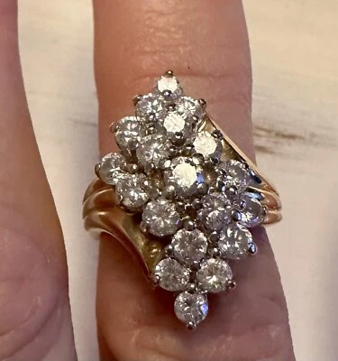 2.5 ctw Natural Diamond Large 14K Yellow Gold Cocktail Ring Cluster Size 5 1/2 - Image 1 of 4