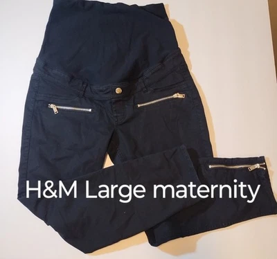 Pantalones al tobillo H&M mamá embarazo maternidad talla 14 negro plata cremalleras  Foto 1 de 4