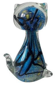 VTG Murano-Like Cat Blown Glass Figurine Starry Night Pattern Elegant - Picture 1 of 9