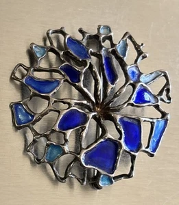 Rara spilla argento sterling modernista David Andersen smalto blu ciondolo lontra - Foto 1 di 6