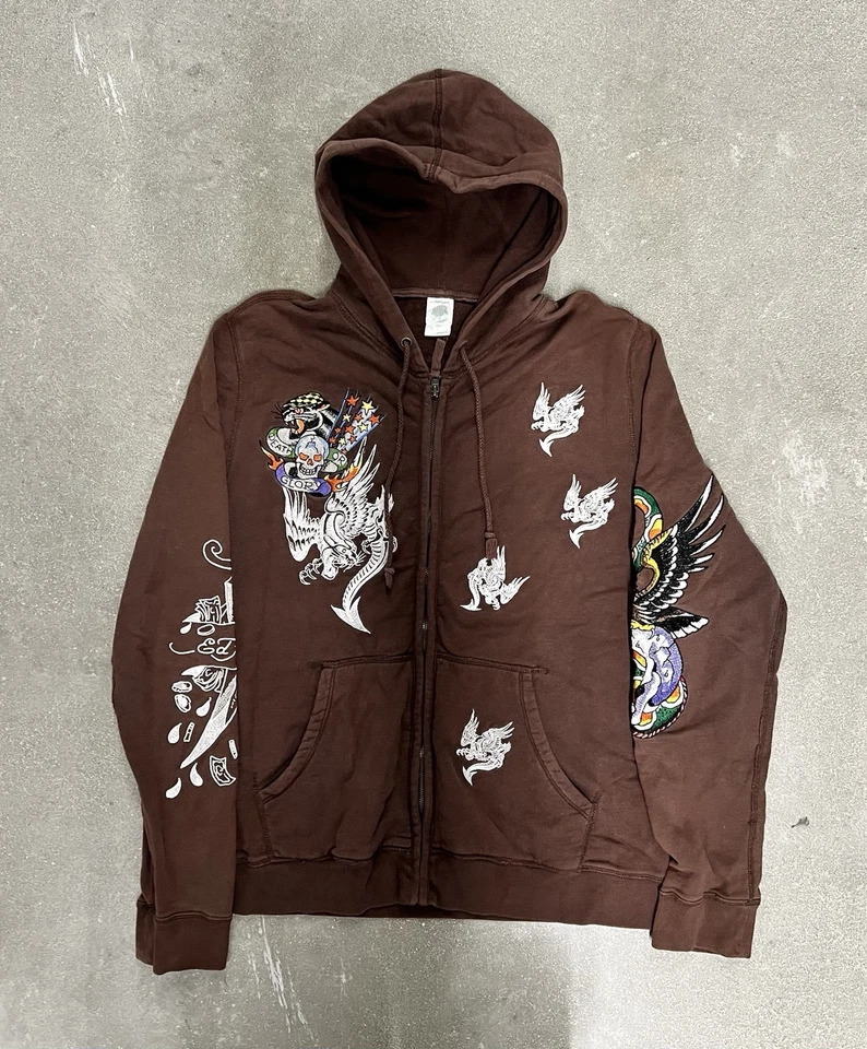 Sudadera con Capucha Vintage Ed Hardy Nueva York Gráfica Cremallera Grande Y2K Rara Foto 1 de 4