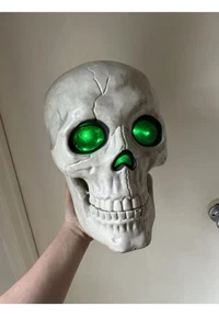 RARE Halloween Blow Skull Light W/ Green Eyes & Posable Jaw Bone Need Battery - Picture 1 of 10