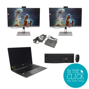 Acer Spin Laptop Desk Setup Bundle | 2x HP Elite Monitors + Dell Dock + Mouse + - Picture 1 of 4