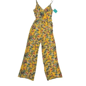 Forever 21 Beach Collection Jumpsuit Small Yellow Green Floral Cami Jumpsuit New - Picture 1 of 16