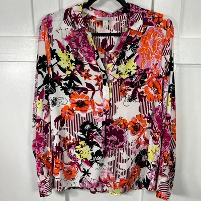 Camisa para mujer Dana Buchman con estampado floral manga larga abotonada talla mediana Foto 1 de 4