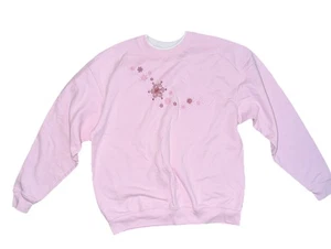 Vintage Embroidered Snowflakes Women’s Sweater Pink Granny Cottagecore - Picture 1 of 4