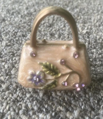 Collectors Pink Enameled with Flower Design and Rhinestones  Pill Box - Image 1 of 4