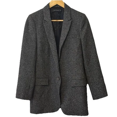 Chaqueta Blazer ZARA MUJER Gris Negra Moteado Tweed-Look Botón Único Talla Pequeña Foto 1 de 4
