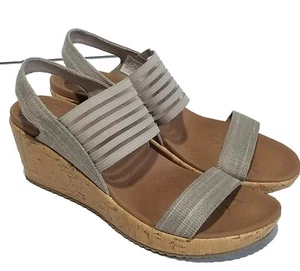 Skechers Beverlee Wedge Slingback Sandals Size 7.5 Taupe Luxe Foam 38527 - Picture 1 of 12