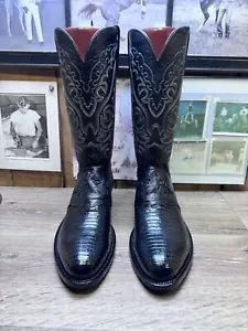 LUCCHESE 1883 EXOTIC BLACK LIZARD WITH VAMP INLAY 10.5D MENS COWBOY BOOTS - Picture 1 of 16