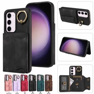 For Samsung S23 Plus S22 Ultra Ring Holder Wallet Card Holder Leather Case Cover - Picture 1 of 42