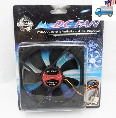 NEW Evercool EC12025M12CA Black  120mm 3/4pin 12V DC Desktop PC Case Cooling Fan - Image 1 of 4