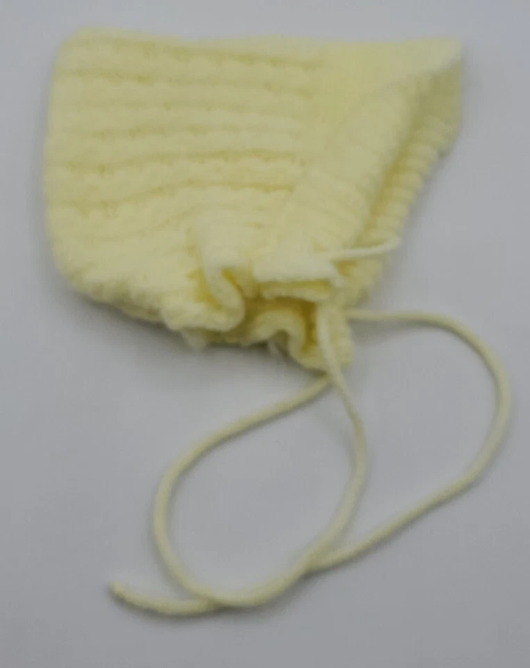 Vintage 1960s Hand Knit Sweet Baby Bonnet Yellow Excellent Doll Clothes - Image 1 of 4