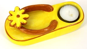 Keramik Flip Flop Sandale Teelicht Kerzenhalter Sommer gelb braun 6"x 2,5" - Bild 1 von 6