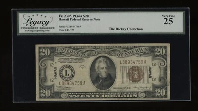 DBR 1934-A $20 FRN Hawaii Fr. 2305 Legacy 25 Serial L88934759A - Image 1 of 2