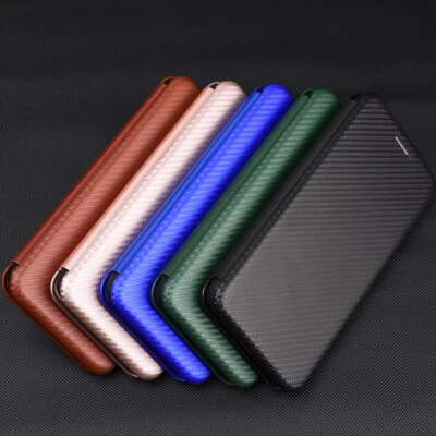 Carbon Fiber Leather Stand Card Wallet Case for iPhone 17 Pro Max 16 15 14 13 - Image 1 of 4