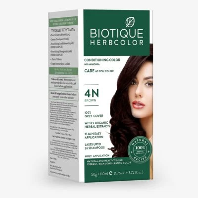 Biotique Bio Herbcolor 4N Brown Konditionierung Haarfarbe 50g+110ml - Bild 1 von 4