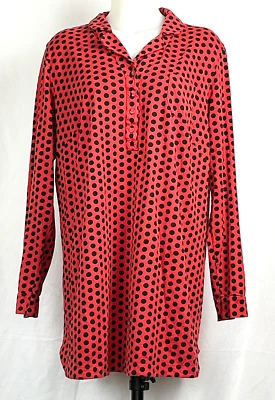 Cacique Sleepwear Cotton Knit Red Black Polka Dot L/S Sleepshirt Nightgown 18/20 - Image 1 of 3