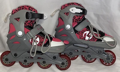 Kryptonics Fabulous Inline Skates Gray & Pink Girls Adjustable Size 1-4 Cheetah - Image 1 of 4