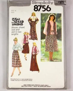 Vtg Simplicity Pattern 8756 Misses Blouse Shawl Vest Skirt Size 14 CUT COMPLETE - Picture 1 of 4