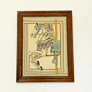 Carousel Horse Cross Stitch Embroidery Vintage Framed Completed 14.5'' x 18.5'' - Picture 1 of 3