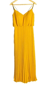 NEW Sorella Vita Dress Spaghetti Strap Blouson Mustard Prom Formal Pleat Maxi 10 - Picture 1 of 9
