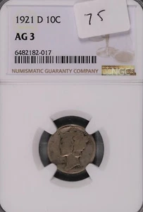 1921-D Mercury Silver Dime NGC AG-3 #8-017 - Picture 1 of 2