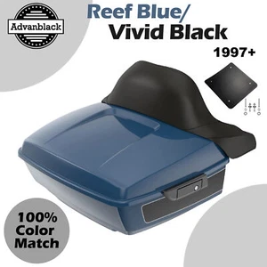 Reef Blue/Vivid Black 2-Tone King Tour Pak Pack For Harley Davidson 97+ - Picture 1 of 12