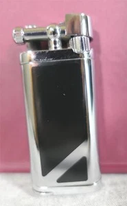 Vintage Black Enamel & Chrome Art Deco Stripe Butane Lighter - Picture 1 of 6
