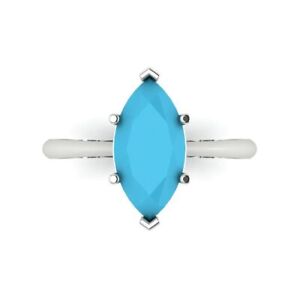 2.5 Marquise Cut Designer Statement Simulated Turquoise Ring Real 14k White Gold