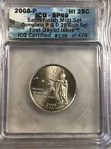 2008 P Satin Finish Hawaii Washington Quarter Dollar ICG-SP69 - Picture 1 of 2