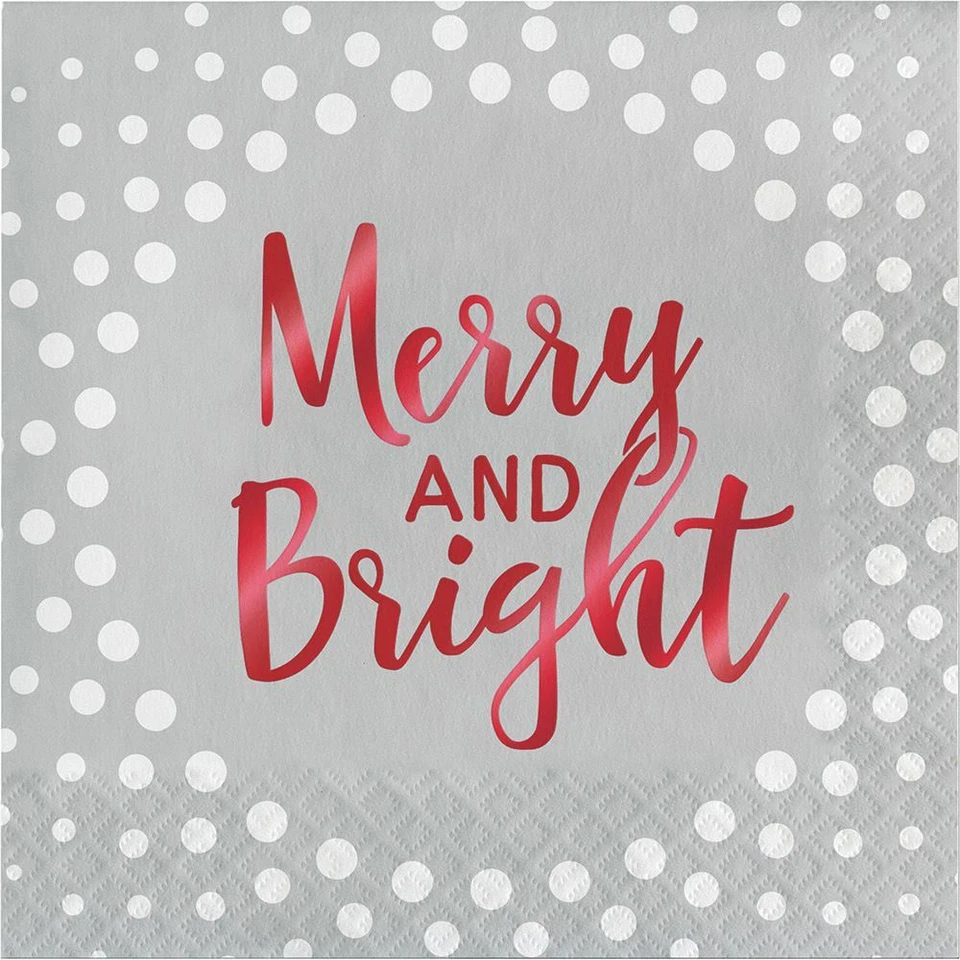 Merry and Bright Foil 16 Ct Silver Luncheon Napkins Christmas Holiday Sparkle - Image 1 of 1