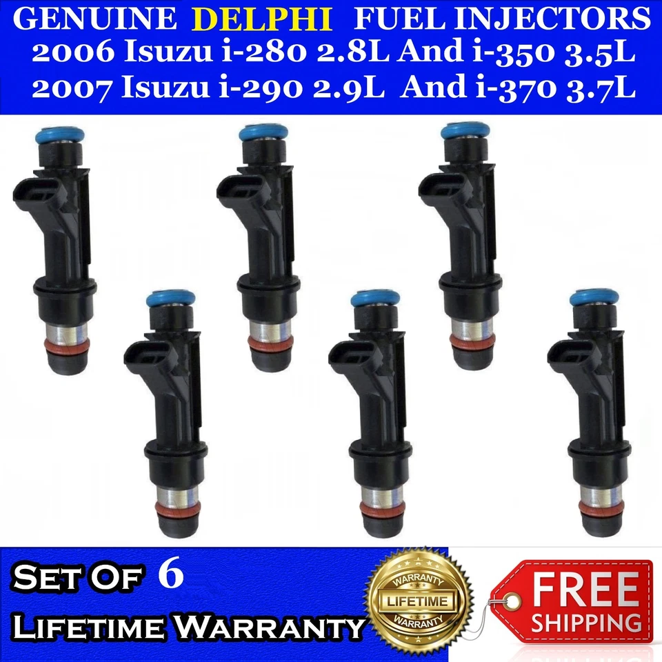 6x Inyectores de combustible Delphi OEM Isuzu 2006 i-280, i-350 2007 i-290, i-370 #12586684 Foto 1 de 1
