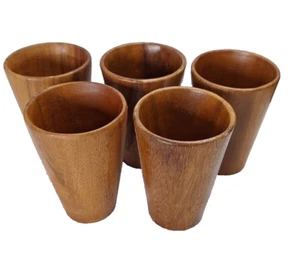 Teak Wood Drinking Glasses(2702Tote5)Set of Five Vintage Good Clean - Picture 1 of 6