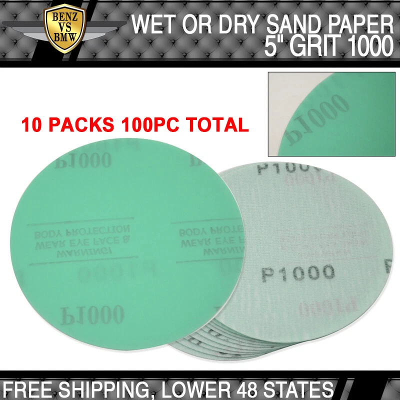 100PCS Wet Dry Green Sanding Paper Collision Repair Sand Disc 1000 Grit 5 Inch - Image 1 of 4