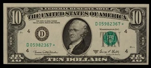 FR 2021-D* $10 1969 C Federal Reserve Note US - Star Note - UNC - SKU-CA1362 - Picture 1 of 2