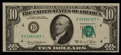 FR 2021-D* $10 1969 C Federal Reserve Note US - Star Note - UNC - SKU-CA1362 - Image 1 of 2